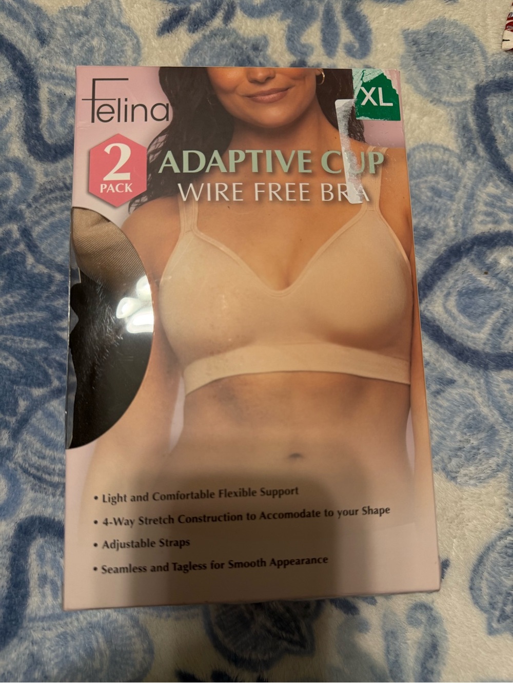 Felina Adaptive Cup Wire-Free Bra - Nude/Black (2 Pack) New